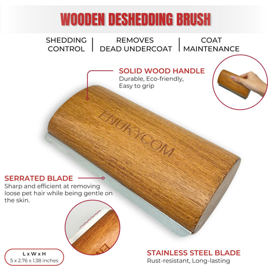 Wooden Pet Grooming Kit for Short-Haired & Double-Coated Dogs Cats Horses- Includes Bristle Brush, Massage Brushes & Deshedding Tools -Dog Brush for Shedding - Best Deshedding Comb - Idea Gift