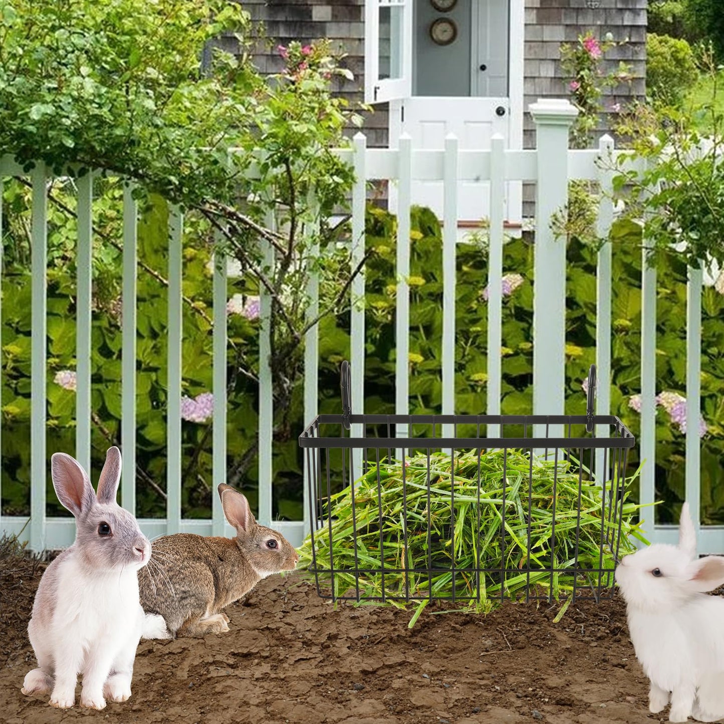4PCS Rabbit Hay Feeder Guinea Pig Hay Feeder, Heavy Duty Metal Frame Feeding Hay Rack Pet Feeder, Small Animal Basket with Hook for Rabbits Guinea Pigs Chinchillas Timothy