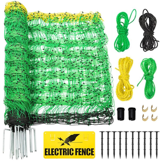Electric Fence Netting, 49.6" H x 164'L Electric Anti-Predator Poultry Fence, PE Net Fencing Kit with 14 Posts Double Spiked, Movable Livestock Nets for Sheep, Hogs, Cattle and Other Poultry