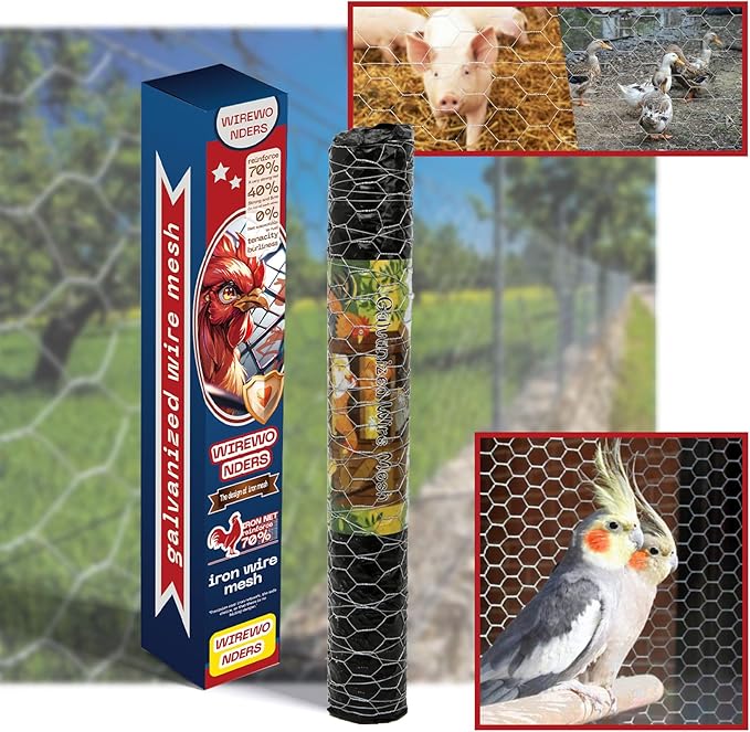 20GA Chicken Wire 16.1in x 236.2in, Upgrade Hexagonal Galvanized Mesh, Poultry Wire Netting Barrier Pet,Rabbit,Chicken Wire Fencing, Floral Chicken Wire