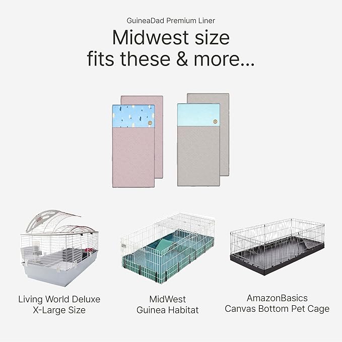 GuineaDad Premium Liner – Fleece Guinea Pig Cage Liner – Ultra-Plush Reusable Fleece Bedding with Waterproof Bottom – Extra Absorbent Liner for 2x4 C&C Cage (Cotton Candy)