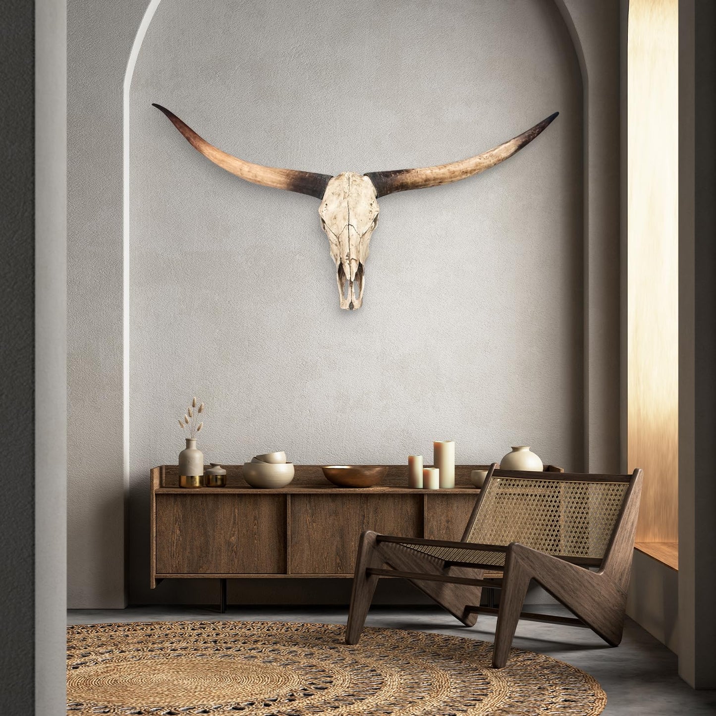 Cow Skull Wall Decor,Long Horn Cow Skull Wall,Resin Skull Sculpture Wall Hanging Art,Faux Taxidermy Head Wall Decor,Bull Skull Wall Decor for Rustic Farmhouse Style,Home Office-71Inch (jumbo Brown )