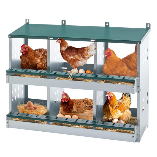 YOPTO Chicken Nesting Boxes,6 Compartment Nesting Box for Laying Eggs,Heavy Duty Metal Nest Box with Hanging Mounting Holes,Roll Away Chicken Laying Boxes for Chickens,Poultry,Hens to Collect Eggs