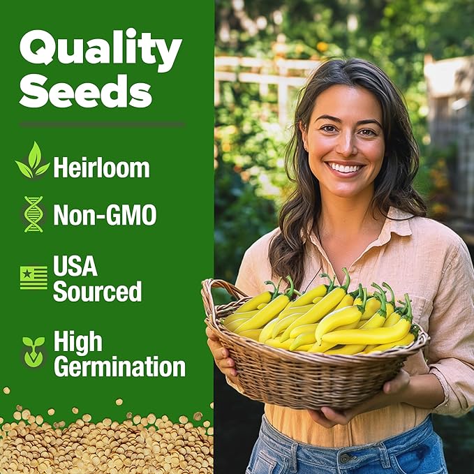 HOME GROWN Banana Pepper + Rooted Acre 8 Hot Peppers Variety Pack – 320+ Non-GMO Heirloom Seeds – Sweet & Spicy Peppers for Indoor/Outdoor Growing – High Germination USA-Sourced Seeds