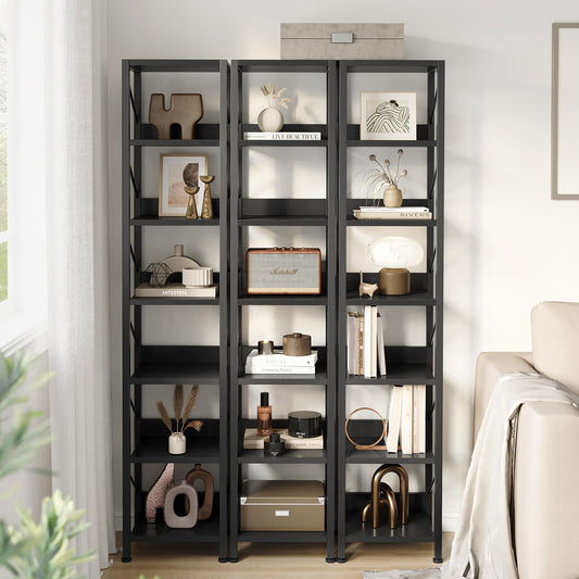 IDEALHOUSE Narrow Bookshelf Tall Skinny Bookcase 6 Tier Storage Rack Rustic Corner Shelf Metal Frame Small Freestanding Bookshelves Industrial Display Stand for Bedroom, Living Room, Home Office