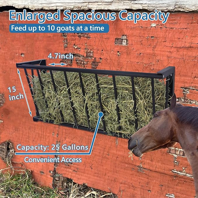 Wall Mount Hay Rack, 40'' Long Livestock Hay Feeder with 25 Gallon Capacity, Carbon Steel Hay Feeder for Sheep, Goats, Horses, Indoor Outdoor Uses