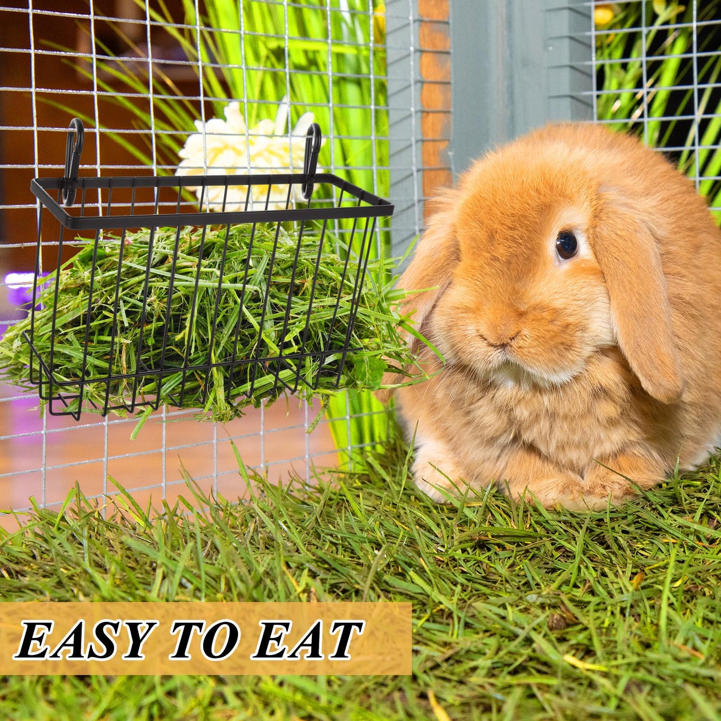 EATHEATY 4 PCS Rabbit Hay Feeder, Metal Frame Guinea Pig Hay Feeder, Large Heavy Duty Bunny Hay Rack with Hook for Guinea Pigs, Chinchillas, Small Animals