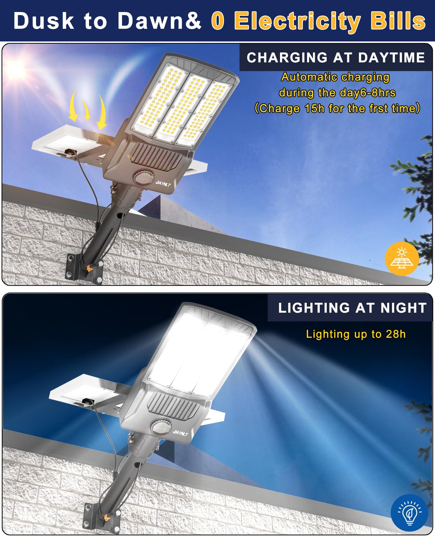 JAYNLT Y-11000W Solar Street Lights Outdoor,850000LM 6500K High Powered Commercial Parking Lot Lights Dusk to Dawn, Waterproof Solar Security Flood Lights for Driveways, Basketball Courts