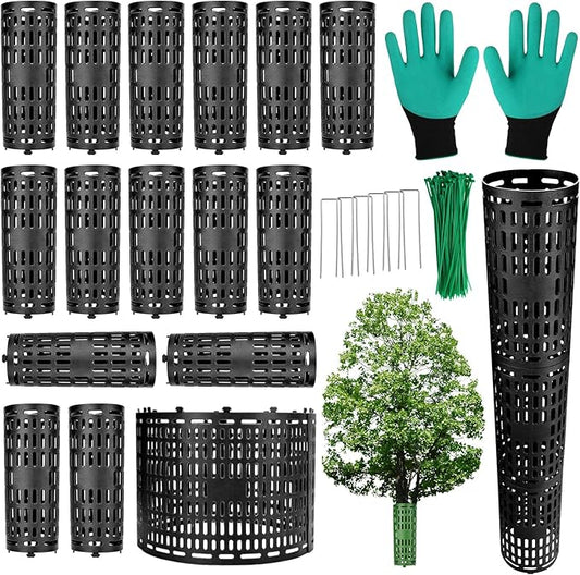 YGAOHF Tree Trunk Protector, 15 Pack Plant and Tree Guard Protector, Expandable Tree Bark Protector, Around Trunk Bark, Great Protection from Trimmers, Mowers, Animals (Black)