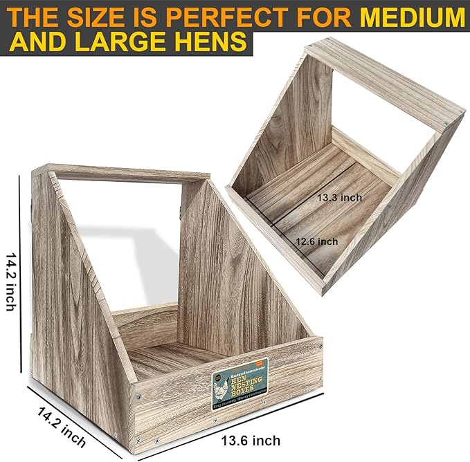 Single Compartment Hens Nesting Box, Chicken Coop Accessories, Wood Nesting Boxes for Up to 5 Hens, Big Duty Laying Nest Box for Duck and Poultry(1 Pack)