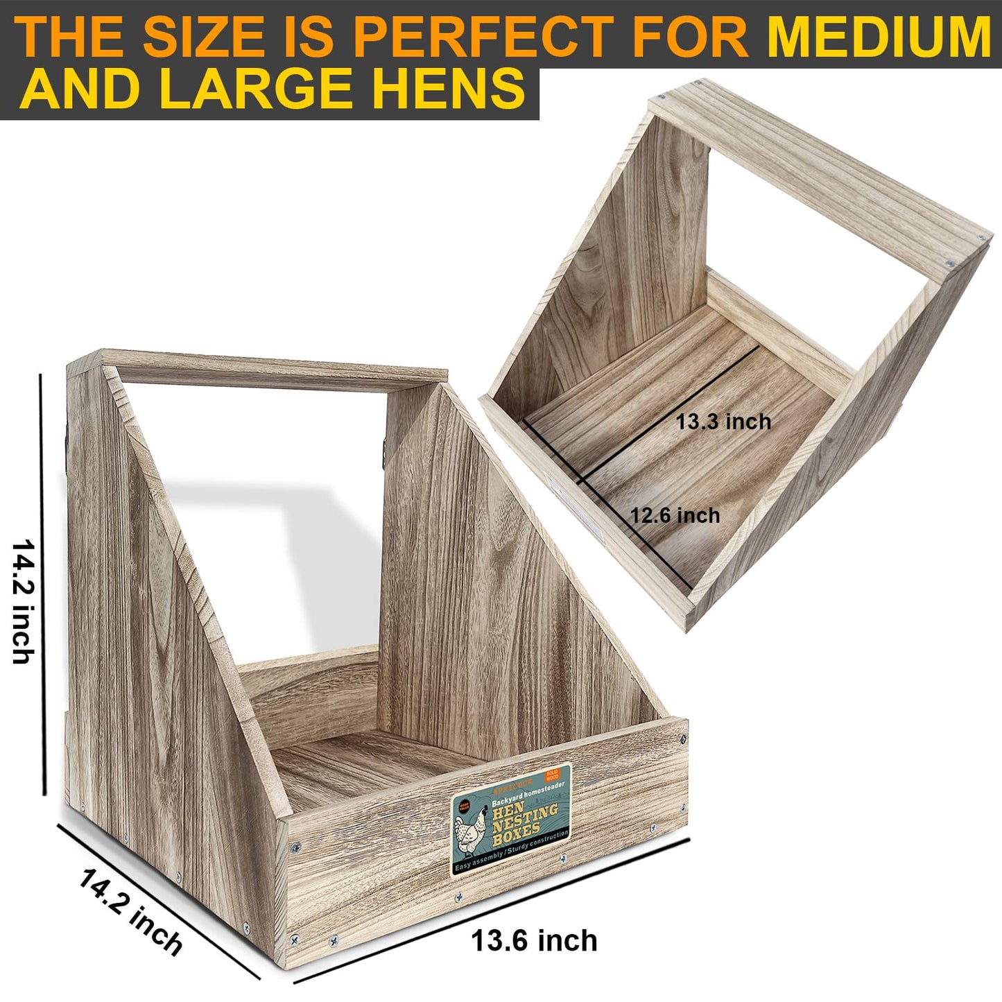Single Compartment Hens Nesting Box, Chicken Coop Accessories, Wood Nesting Boxes for Up to 5 Hens, Big Duty Laying Nest Box for Duck and Poultry(1 Pack)