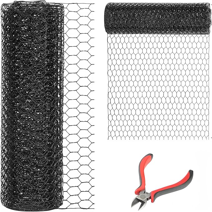 60'' x 150' Black Chicken Wire Mesh Fence, 20 Gauge Galvanized Poultry Netting and 1 inch Garden Mesh Fence Roll, Chicken Wire for Floral Arrangements/Crafts/Farm/Livestock/Pet Protection