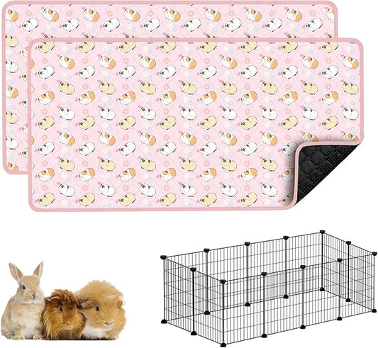 Guinea Pig Cage Liners, 59x31in 2 Pack Washable Guinea Pig Bedding, Waterproof Reusable & Anti Slip, Super Absorbent Guinea Pig Pee Pad for Small Animal, Rabbit, Bunny, Fit for C&C Cage, Pink