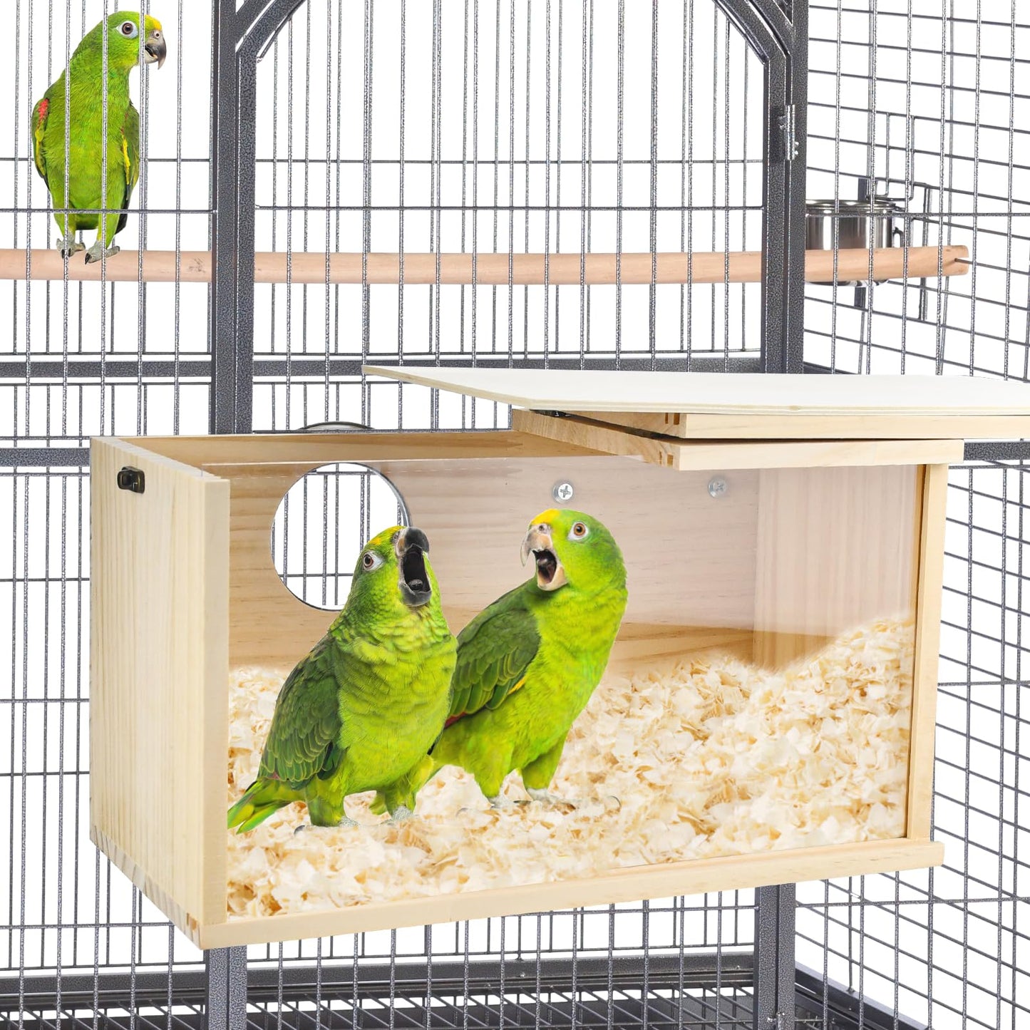 ShuRung Parrot Nesting Box Cockatiel Nesting Box Bird Breeding Box House Handcrafted Wooden Acrylic Transparent Bird Box with Detachable Wooden Board for Parakeets Cockatiel Budgie Conure Parrot XL