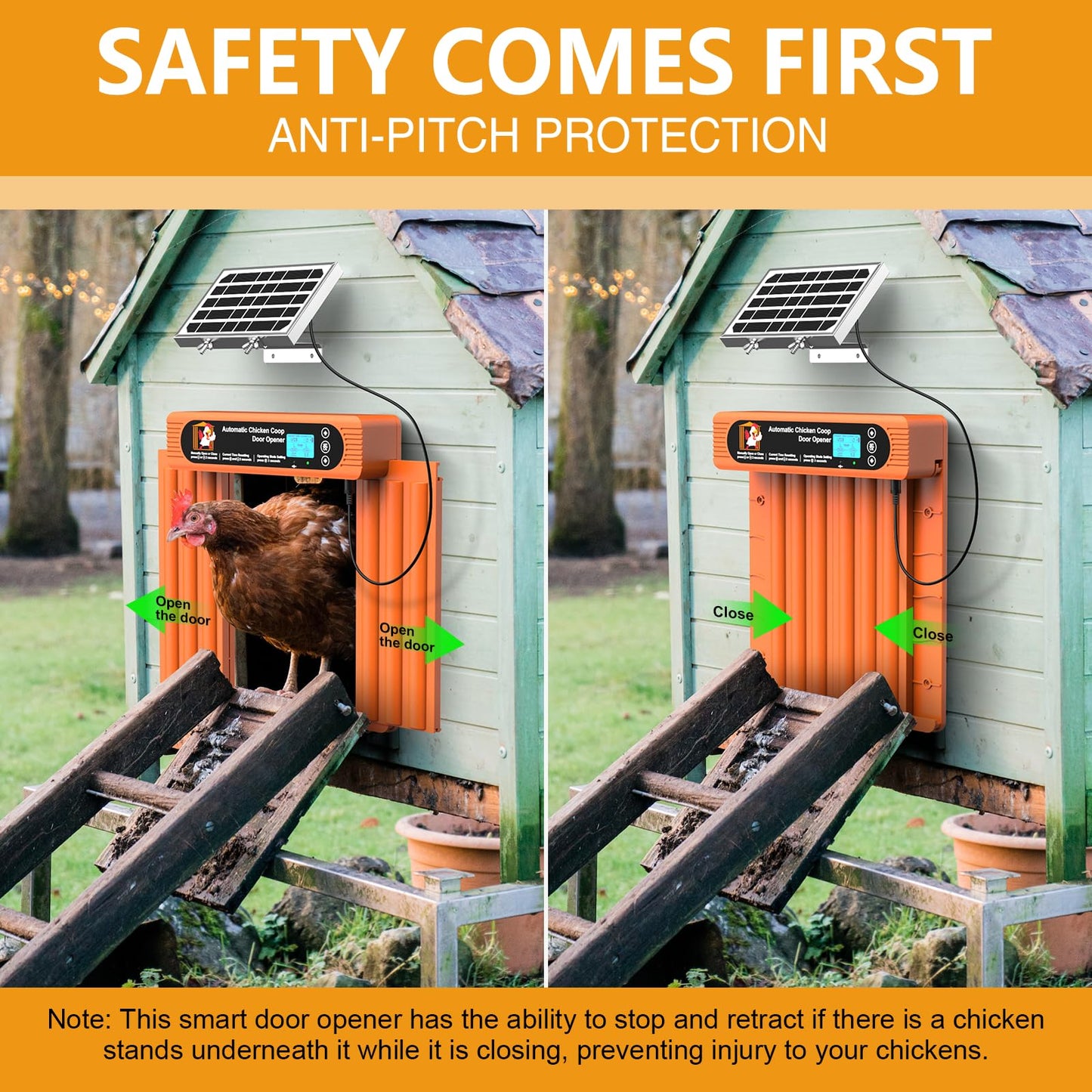 Automatic Chicken Coop Door Solar Powered, Extra Large Size, Anti-Pinch Design, Battery Powered Auto Chicken Door with Timer & Light Sensor, Large Solar Coop Door with Remote Control