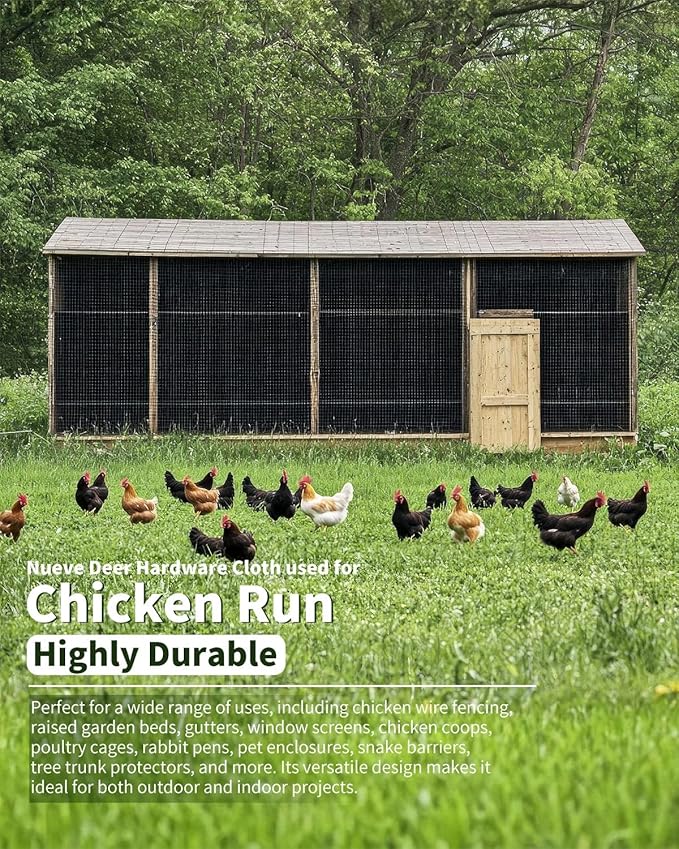 Black Hardware Cloth 1/2 inch 36 x 100 Ft 19 Gauge, Coated Wire Mesh Roll, Chicken Wire Fence, Chicken Wire Mesh, Garden Fencing, Tree Guard, Chicken Coop/Run Cover, Hardware Mesh