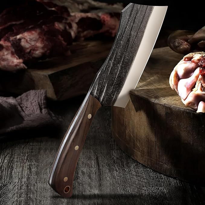 Butcher Knife Set, 3-Piece High Carbon Steel Serbian Chef Knife Set of Heavy Duty Boning Knife & Meat Cleaver Knives & Viking Knives for Home, Cooking, Outdoor Camping BBQ
