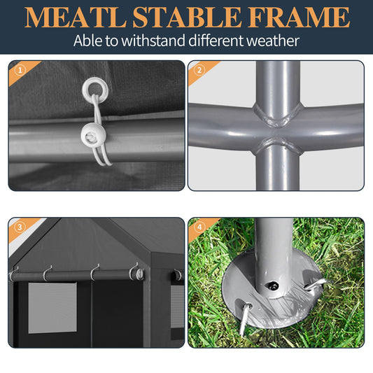 Shintenchi Carport 12' x 20' Heavy Duty Portable Garage, Carport Canopy with Side-Opening Door & Roll-Up Windows, Car Canopy for Truck,Car,Boat,Grey