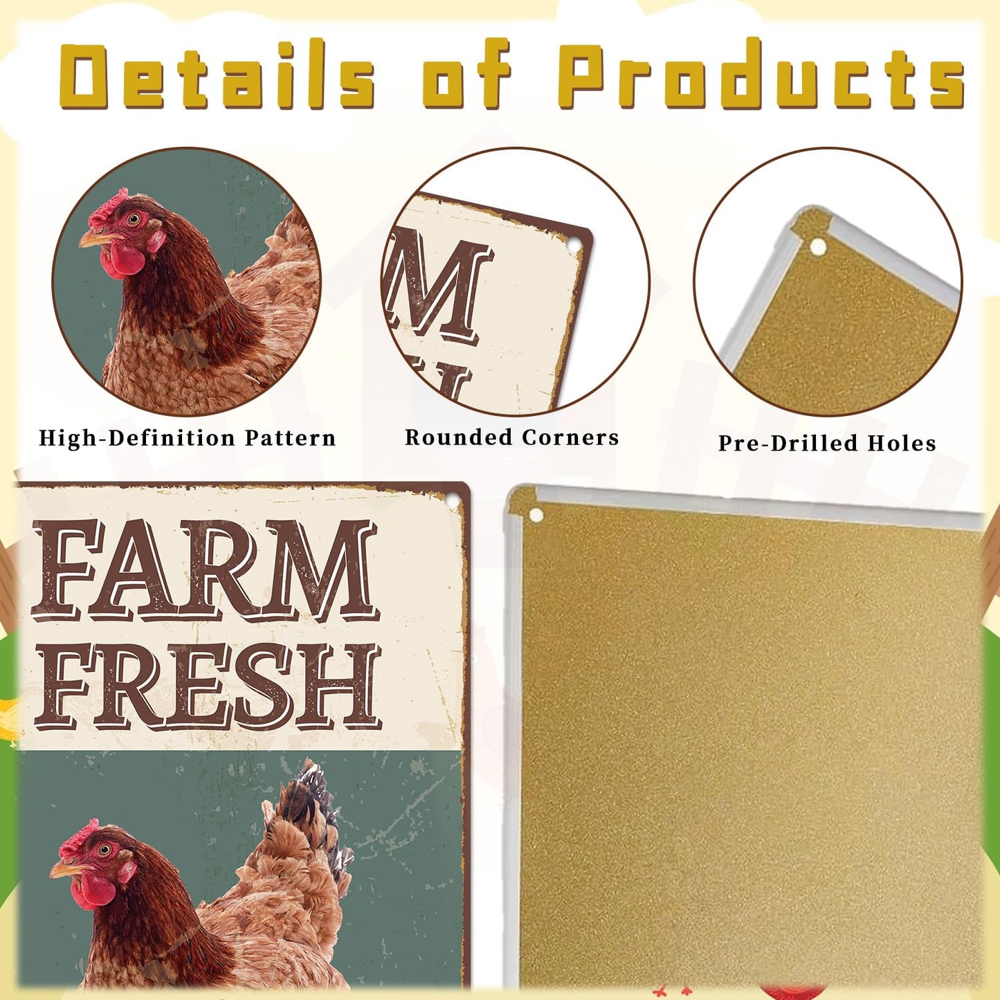 Yoyuspy Funny Chicken Coop Decor, 8PCS Metal Chicken Coop Signs Accessories Outdoor, Farm House Personalized Gifts for Yard Fence Decor 12x8 Inches