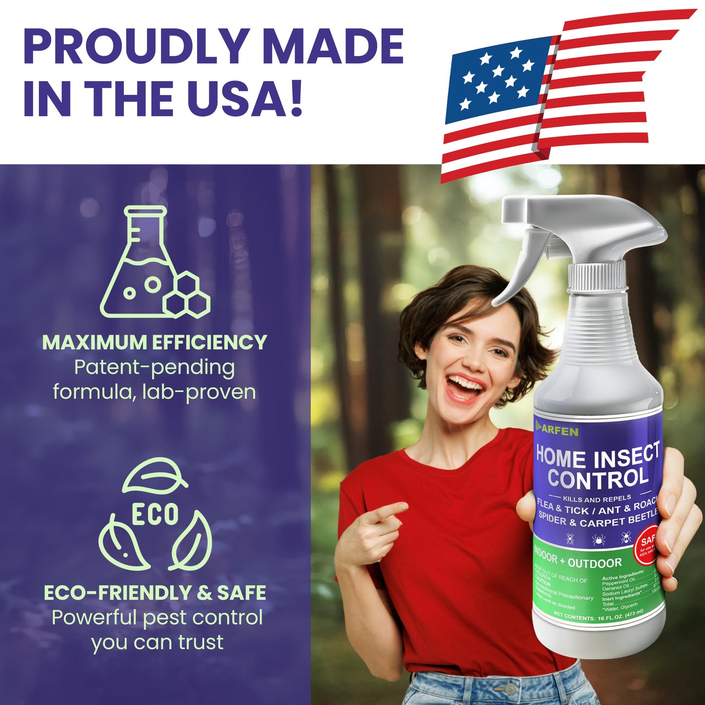ARFEN Home Insect Pest Control Spray 16oz – Kills & Repels Fleas, Ticks, Ants, Roaches, Spiders, Bed Bug and More on Contact with Peppermint Oil; Natural Safe and Effective Indoor & Outdoor Solution