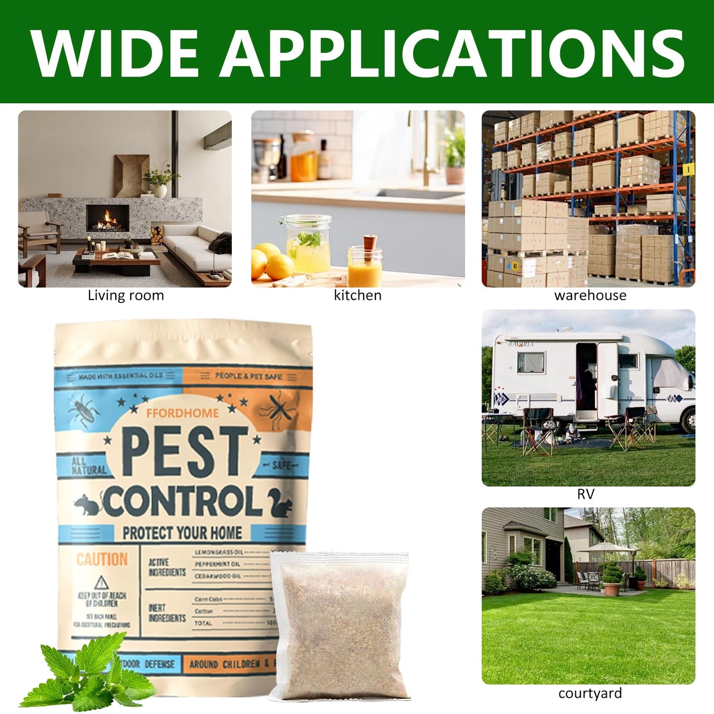 FfordHome Pest Control Pouches Mosquito Repellent Mice, Rats, Ants, Cockroaches, Moths, and Other pests Peppermint Oil Mouse Repellentrat Repellent for House(8p)