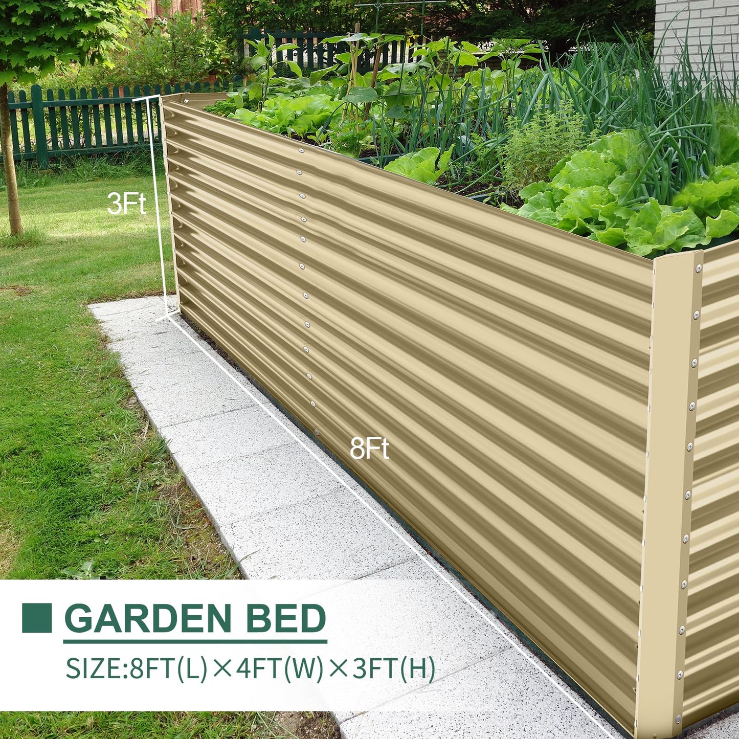 Land Guard 8x4x3ft Rectangular Galvanized Raised Garden Beds, Large-Capacity Metal Planter Box Outdoor, Durable Deep Raised Garden Bed 3ft Tall, Raised Beds for Gardening Vegetables, Cream Yellow