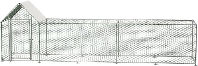 Metal Chicken Coop,16x3FT Walk-in Chicken Run,Galvanized Wire Poultry Chicken Hen Pen Cage, Rabbits Duck Cages with Waterproof and Anti-Ultraviolet Cover for Backyard and Farm