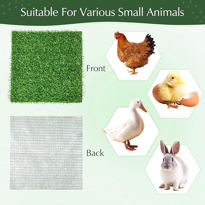 Owfeel 6 Pack Chicken Nesting Pads, 12x12 Washable Artificial Grass Mat for Chicken Coop, Reusable Pet Garden Turf with Rubber Backing, Indoor Outdoor Egg Protection (30x30cm)