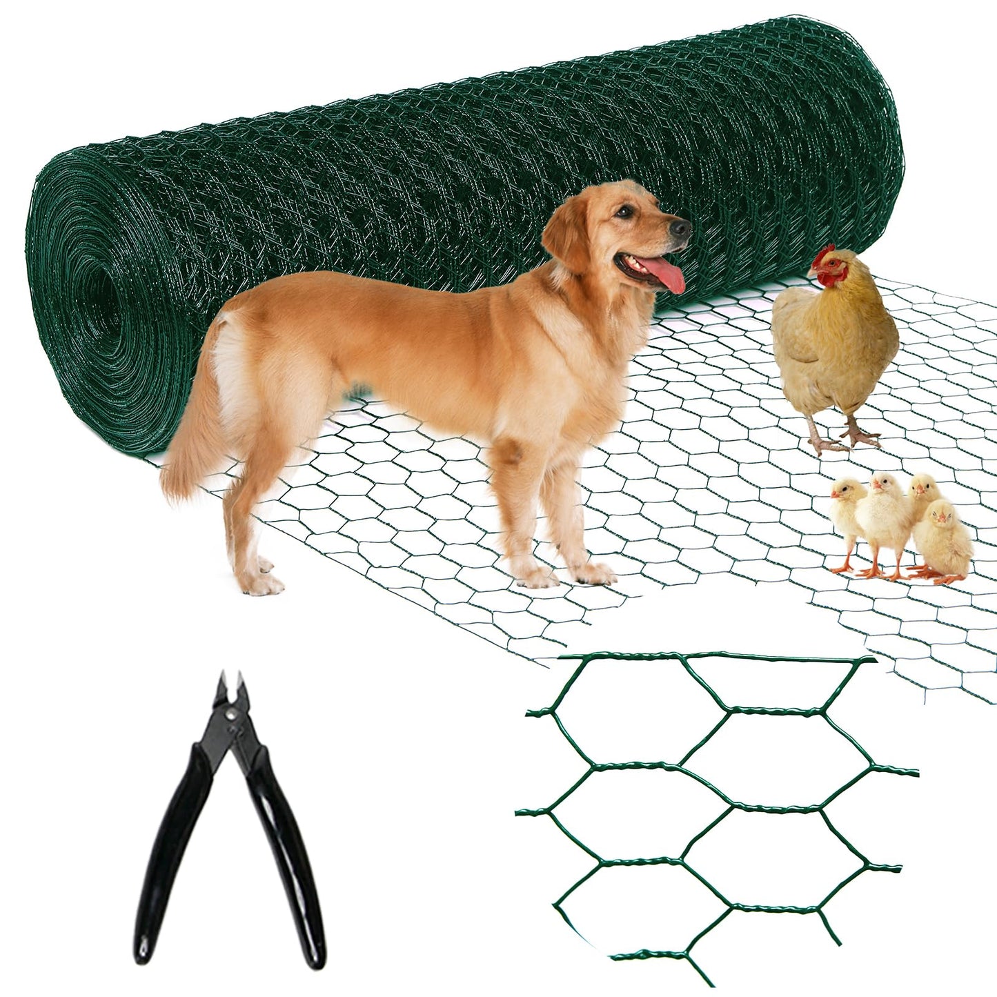 Yardbliss Chicken Wire36inx150ft, Premium Chicken Wire Fencing, Chicken Wire Mesh, Green PVC Coated Metal Wire Fence, Galvanized Poultry Netting Barrier for Floral Arrangements/Craft Projects//Rabbit