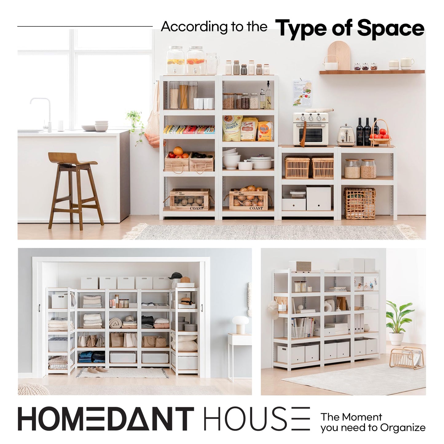 HOMEDANT House 5 Tier 24.1" W Laminated Metal Shelving Unit Adjustable Storage Utility Rack Heavy Duty Shelves Organization Multipurpose Shelf Kitchen Garage Pantry Closet 1 Pack