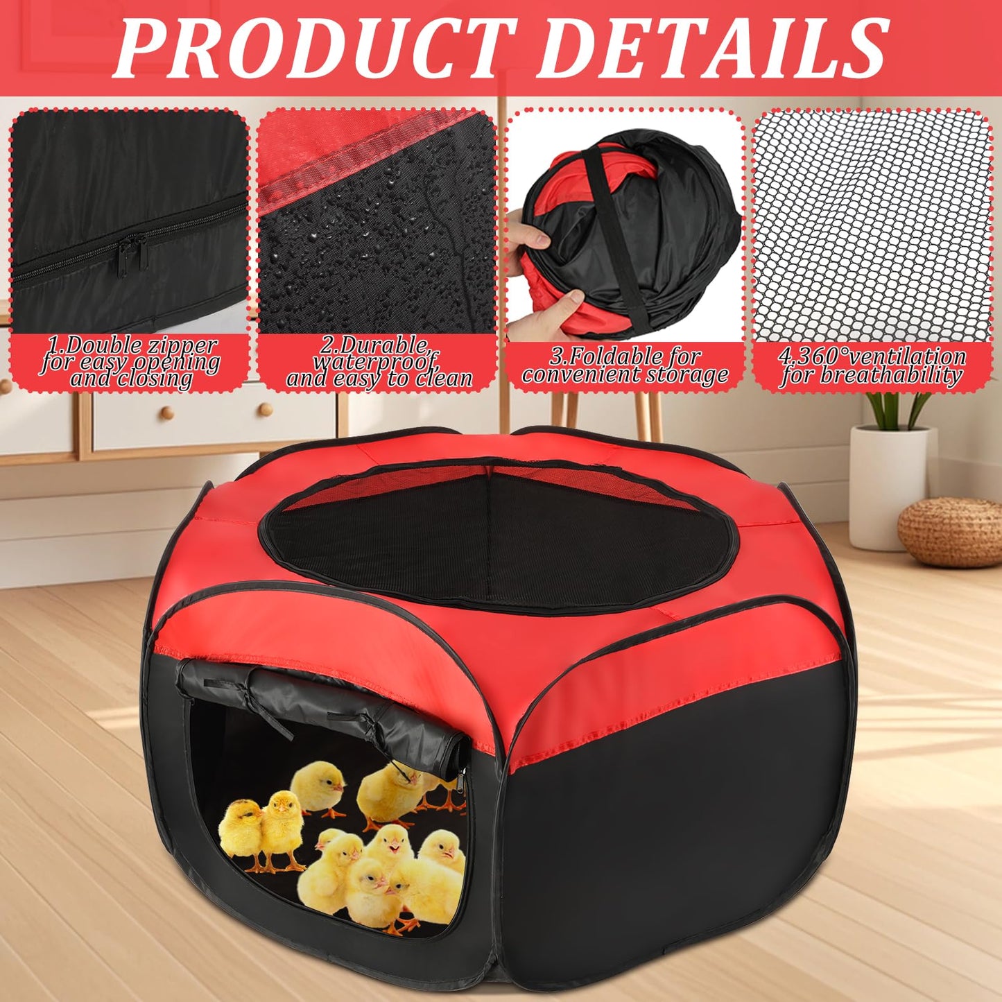 Brooder Box for Chicks,45 x 20 Inch Chick Brooder Boxs,Chicken Brooders Playpen/Tent with Door for Chick,Pop-Up Brooder-Box Starter Brooder Kit with Storage Bag, Top Cover, Fixed Pegs, Waterproof Mat