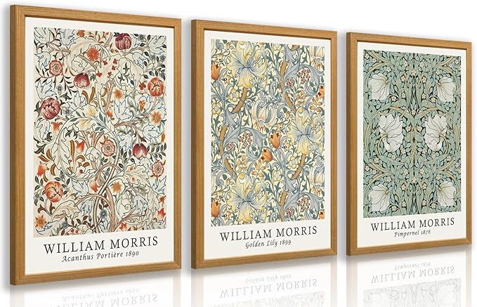 IAFWZX Wood Framed William Morris Wall Art, Vintage Sage Green and Beige Flowers Wall Decor, Mid Century Boho Botanical Canvas Prints, Modern Floral Aesthetic Pictures for Bathroom Bedroom 16