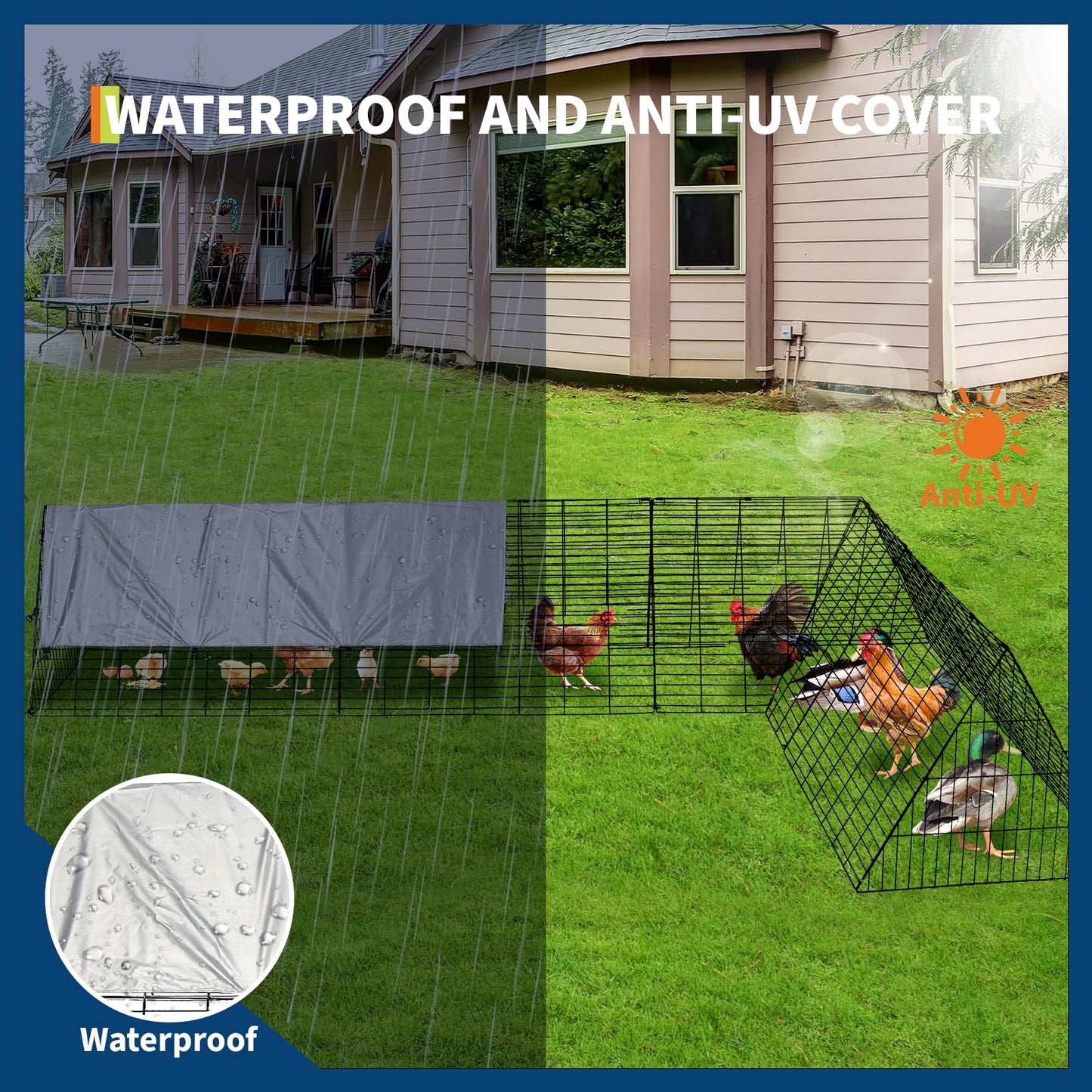Chicken Runs for Yard with Cover, Chicken Tunnels for Yard, Portable Chicken Coop Run with Corner Frames, Small Metal Chicken Cage for Ducks, Rabbits