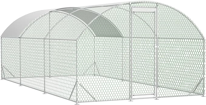 Large Metal Chicken Coop, Walk-in Chicken Run Pen with Waterproof Anti-UV Cover, Dome Roof Poultry Cage for Outdoor, Backyard, Farm (9.84'L x 19.68'W x 6.56' H)
