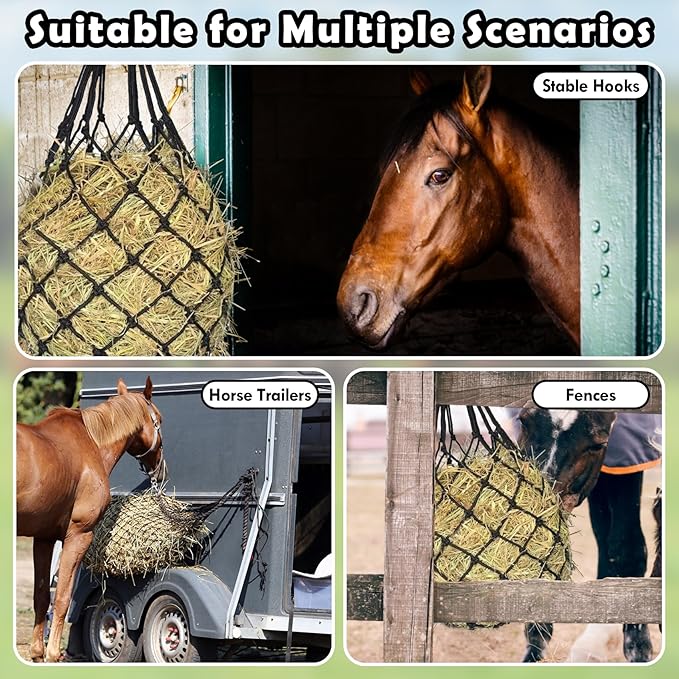 2PCS Hay Net for Horses - Ultra Slow Feed Hay Net with 2 Pairs Gloves, 2.36"x2.36" Holes 40” Heavy-Duty Horse Slow Feed Hay Nets for Stall, Trailer, Pasture - Strong & Durable Hanging Feeders