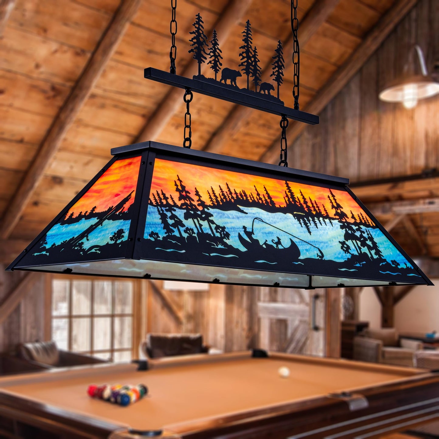 TOCHIC Vintage Pool Table Light, 6-Light Rustic Tiffany Style Fishing Billiard Hanging Light Fixture for Billiards Table Game Room Man Cave, Farmhouse Kitchen Island Dining Room Chandelier Lighting