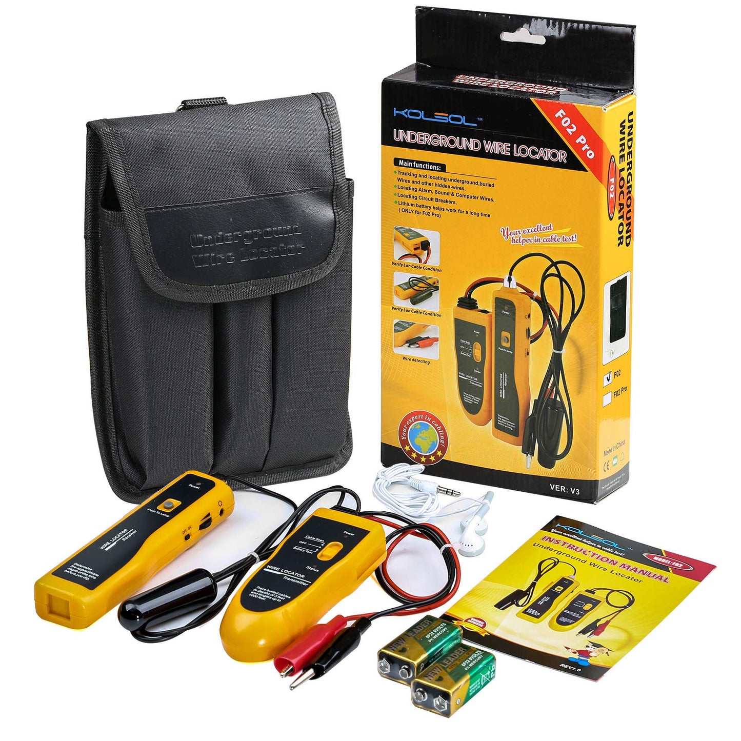 KOLSOL F02 Underground Cable Locator, Wire Tracer with Earphone, Cable Tester for Dog Fence Cables Irrigation Control Wires