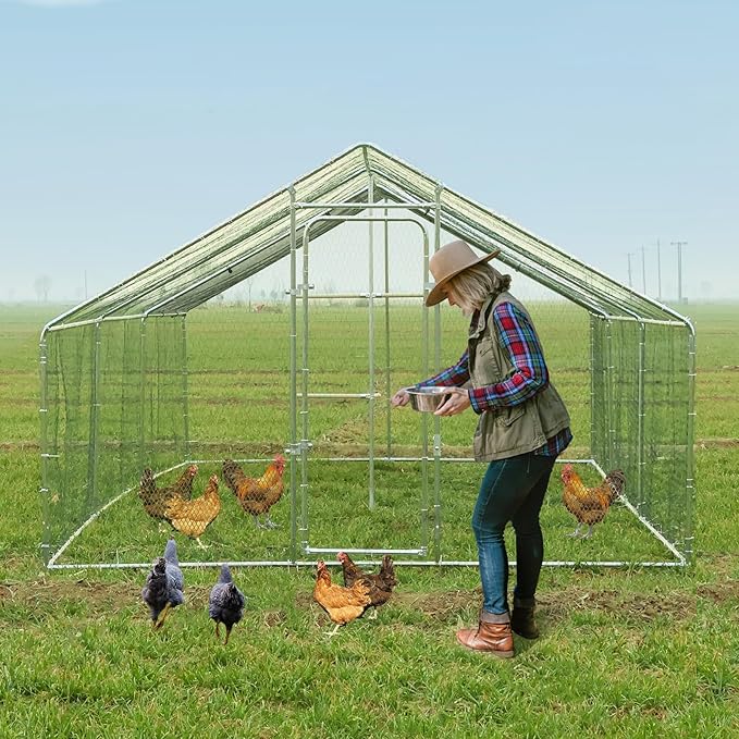 Large Metal Chicken Coop Chicken Runs for Yard with Cover Walk in Poultry Cage with Waterproof & Anti-UV Cover Heavy Duty Chicken Pen for Outdoor, Duck Rabbit Cage