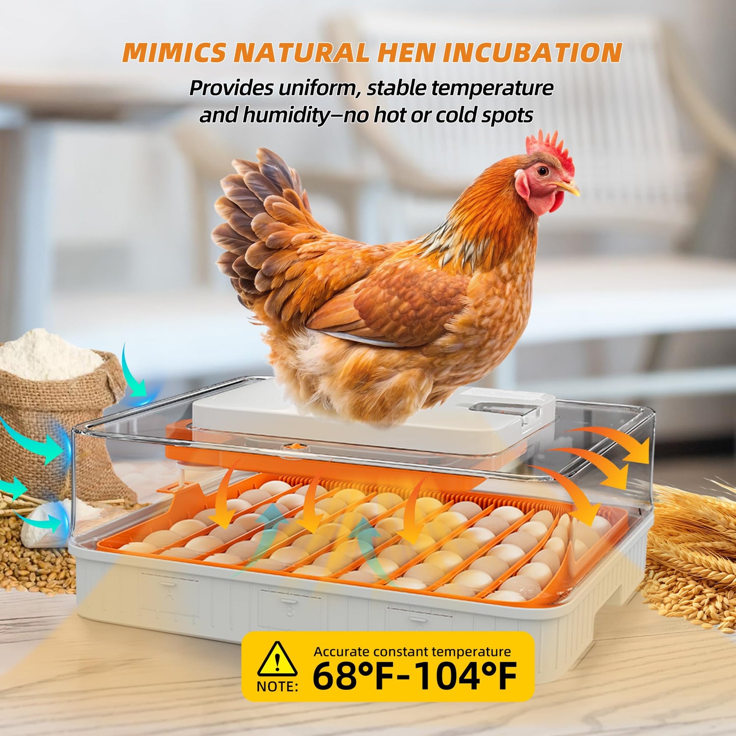 Ouluu 56 Egg Incubator, Automatic Turning & Smart Temp/Humidity Control, Built-in Candler, Plus Hatching Guide – for Chicken, Duck, Quail, Goose, Parrot, Pigeon, Ideal for Farm, Home, Lab, Classroom