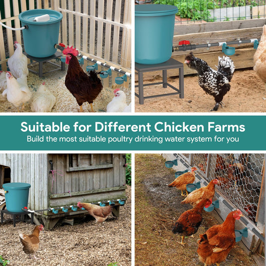 Complete Set Automatic Chicken Waterer System for Continuous Fresh Water, DIY Chicken Water Feeder with 9 Chicken Water Cups, 1/2" SCH.80 PVC Piping, Brass Pipe Fittings, Ball Valves, Poultry Waterer