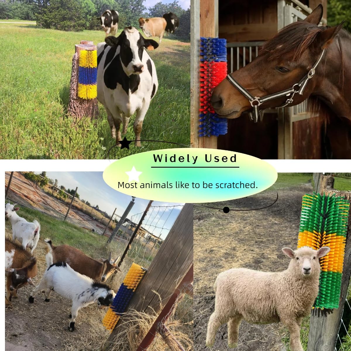 2PCS Livestock Scratching Brush, Goat Scratcher Post with Cleaning Brush, Grooming and Massage Brushes for Horse Cow Sheep, Animal Itch Relief and Back Scratcher