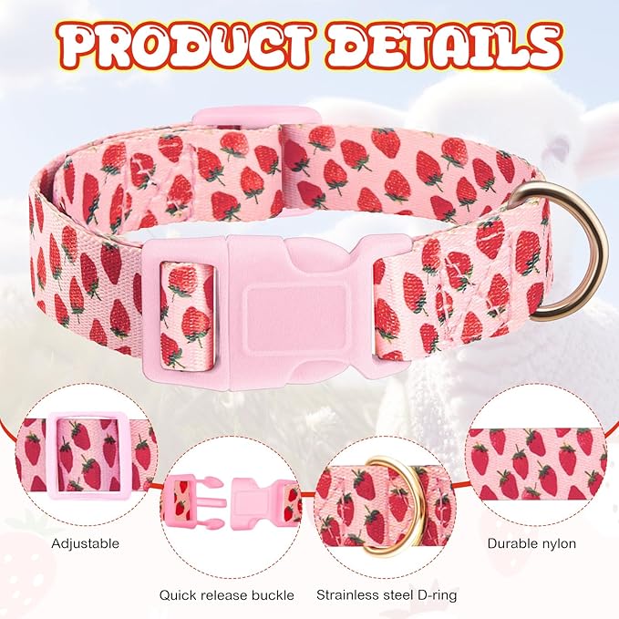 Talltalk 2 Pack Goat Collars with Bells Grazing Copper Bell and Adjustable Nylon Collar Set Loud Bronze Bell for Farm Sheep Cow Sheep Dog Accessories Christmas Thanksgiving Gift(Strawberry, Pineapple)