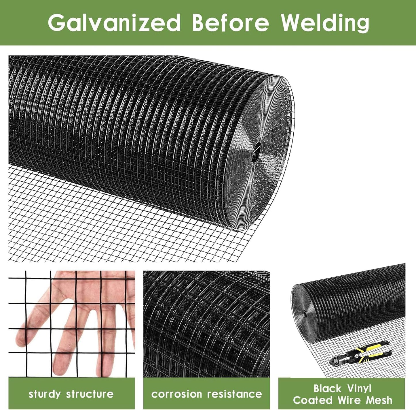 Tongmo Black Hardware Cloth, 1/2 inch 60'' x 100'Chicken Wire Fence, 19 Gauge Vinyl Coated Welded Cage Wire Mesh Roll Supports Poultry Netting Cage Garden Fence