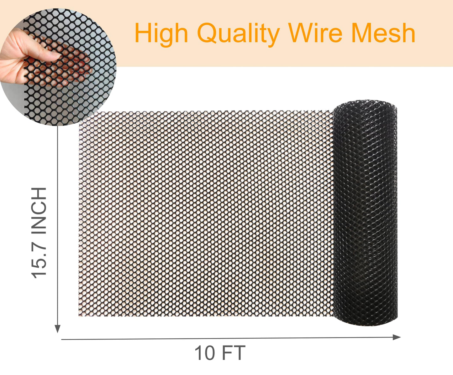 PotatoLife Plastic Wire Mesh Fence, 15.7IN x 10FT, Chicken Wire, Balcony Fence for Pets, Poultry, Garden, Tree Support, Plant Protector, Durable Material, with Free Zip Ties