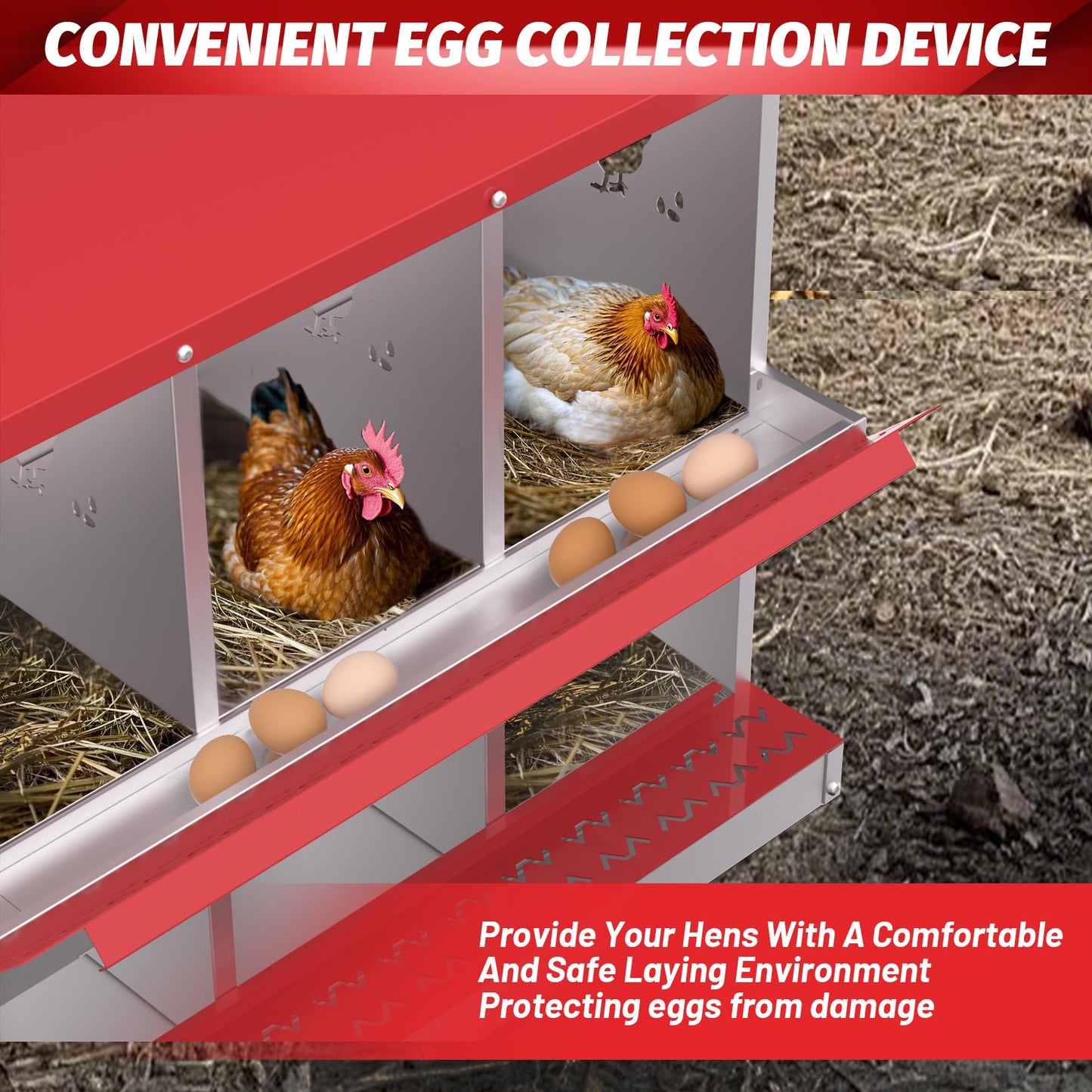 Chicken Nesting Box, 8 Hole Chicken Nesting Box with Legs, Metal Chickens Laying Boxes with Perch, Metal Roll Away Eggs Laying Boxes, Versatile Wall Mount or Free Standing for Chickens