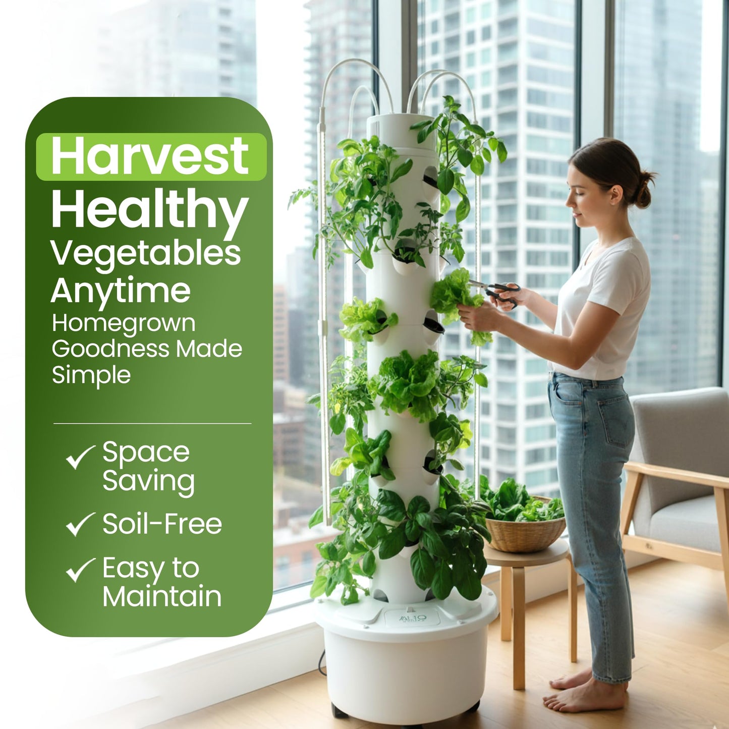 ALTO GARDEN GX Hydroponic Tower | Vertical Planter Tower | Hydroponics Growing System Kit | Food Grade with 24 Net Pots (with LED Grow Lights)