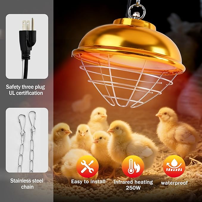 Nirvix 250W Heat Lamp for Chicks, Infrared Heat Lamp Bulb for Chickens, Brooder Heater, Adjustable Temp & Hanging Height Chicken Coop Heater, for Chicks, Reptile, Ducks, Poultry