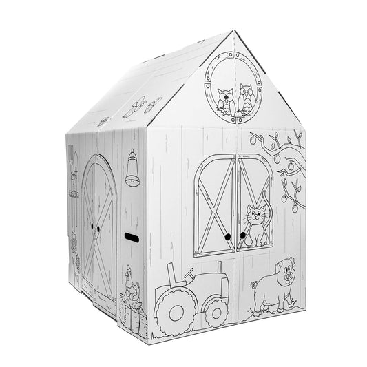 Easy Playhouse Barn - Kids Art & Craft for Indoor & Outdoor Fun, Color Favorite Farm Animals – Decorate & Personalize The Cardboard Fort, 32 by 26. 5 by 40. 5 inches - Made in USA, Age 3 and up