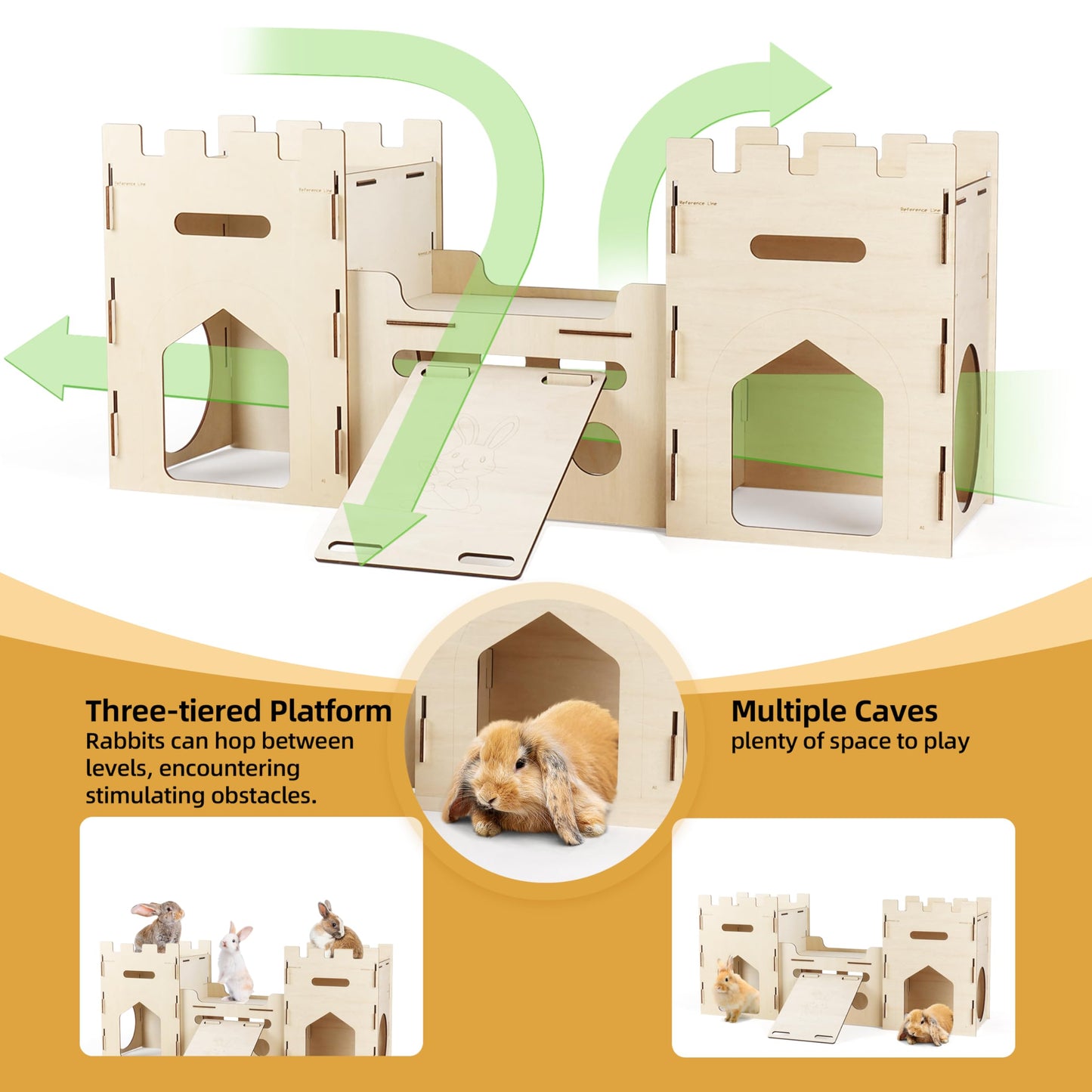 HIIMALEX Extra Large Wooden Bunny Castle House Multistory Climbing Tower Hideout Ventilated Sturdy Habitat for Rabbit Guinea Pig Chinchilla Ferret