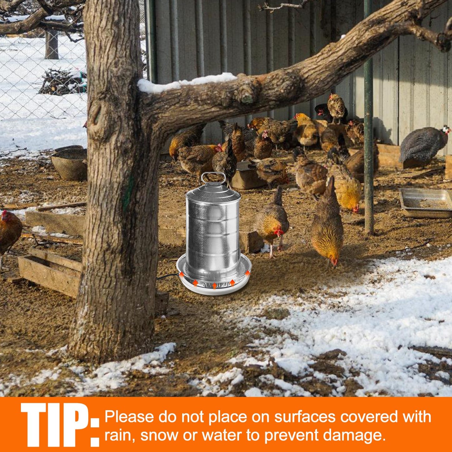 MEWTOGO Chicken Water Heater for Winter - 60W Poultry Waterer Drinker Heated Base for 1-3 Gallon Plastic/Metal Poultry Founts, Thermostatically Controlled for Outdoor Indoor Coop